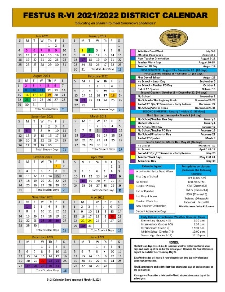 Mizzou 2022 23 Calendar Festus R-Vi - Festus R-Vi 2021-2022 District Calendar Approved